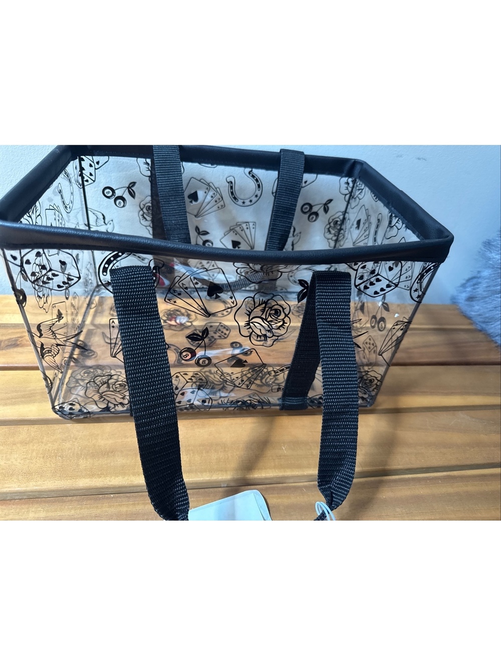 Taylor Madison Designs Clear Tattoo Print Storage Caddy Tote Basket Black NWT